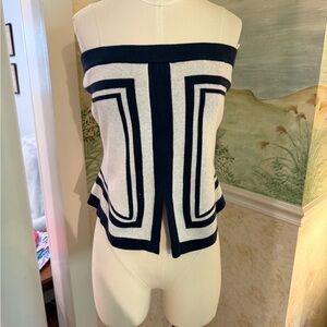 Anthropologie Maeve Navy and Cream Knit strapless Top